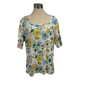 Time & Tru XL White Floral Print Tee Modal Blend